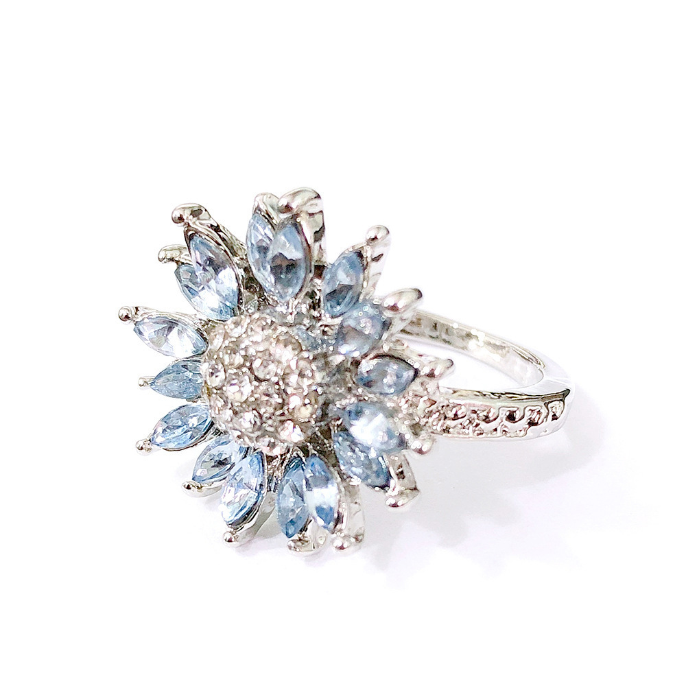 Sunflower Ring Female With Light Blue Zircon - Image 3