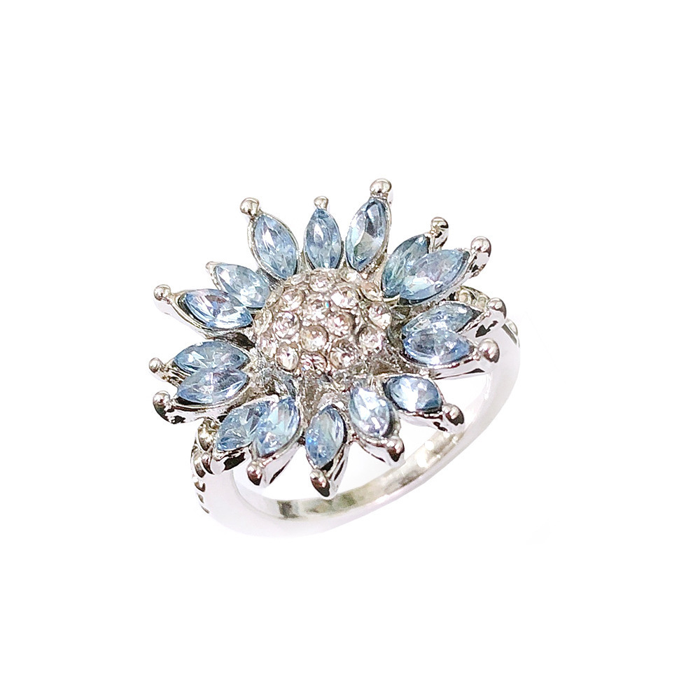 Sunflower Ring Female With Light Blue Zircon - Image 4