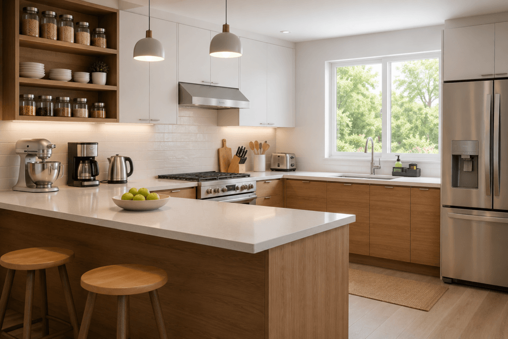 Modern kitchen with practical appliances and everyday kitchen helpers